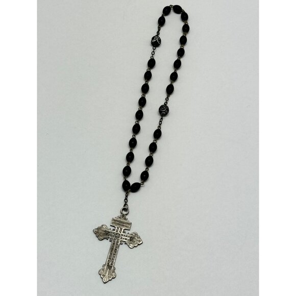 Vintage black chaplet beaded rosary - Picture 3 of 6